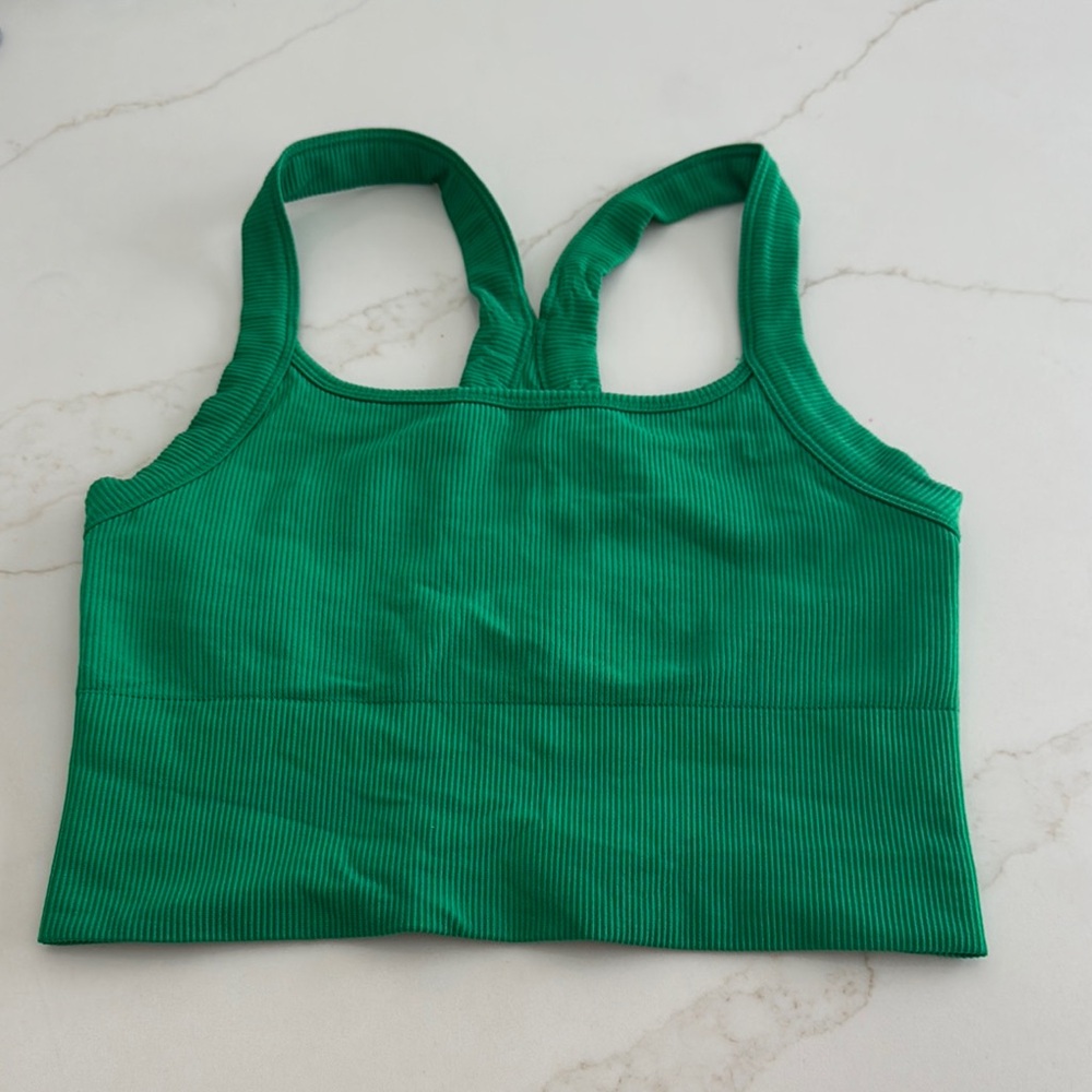 Athleta Green Ribbed Sports Bra